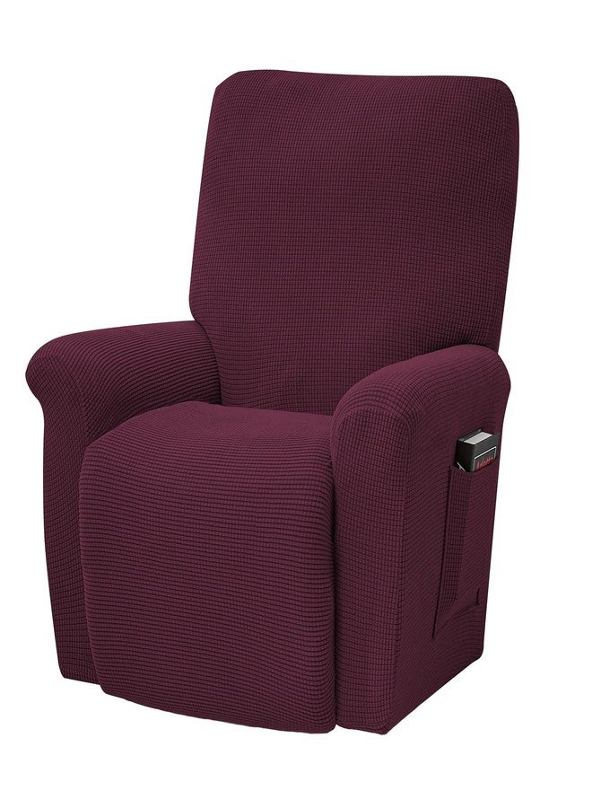 Qubjus غطاء كرسي استرخاء مطاطي من كيوبجوس، 4 قطع، غطاء كرسي استرخاء لمقعد واحد، أغطية أريكة مطاطية كلاسيكية ناعمة لحماية الأثاث مع جيب (كرسي استرخاء، لون التوت البري) - Image 1